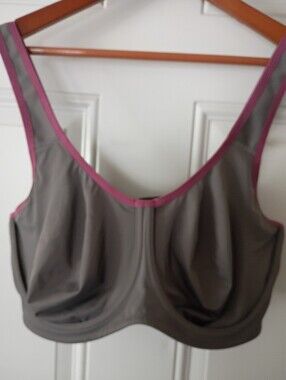 Supportive Gray and Pink Trim Sports Bra - Women Intimates Underwire.